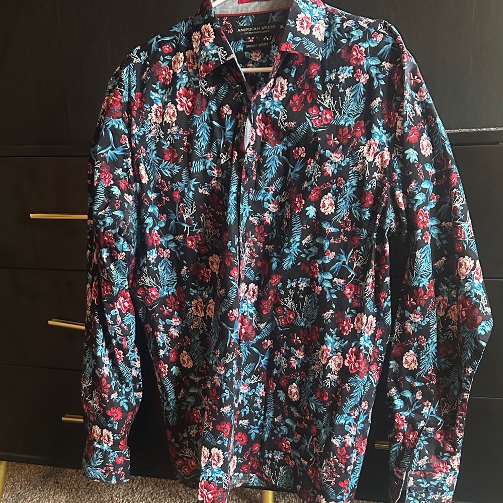 Floral Button Down Shirt - Black and Red
